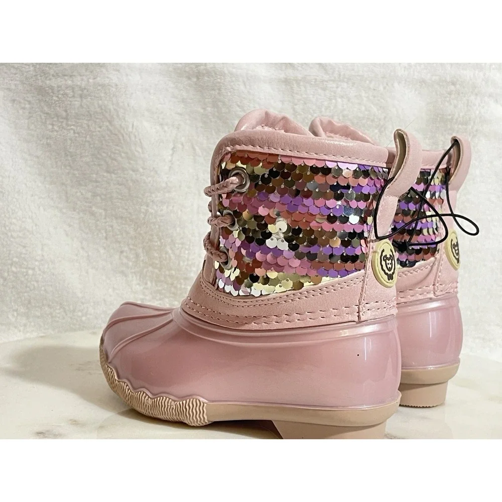 Girls Sequin Rain & Snow Boots Sparkly Upper Half